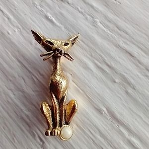 Vintage Gold Tone Atomic Cat Brooch